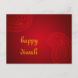 Beautiful Red Paisley Floral Design Happy Diwali Postkarte