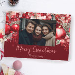 Beautiful Red Poinsettia Family Foto Feiertagskarte<br><div class="desc">Diese schöne rote Weihnachtskarte ist mit einem festlichen Aquarelldesign und Platz für ein Foto der Familie ausgestattet. Passen Sie diese Karten mit der Personalisierungsfunktion einfach an.</div>