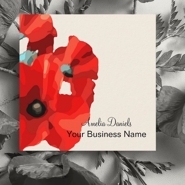 Beautiful Red Poppy Business Card Quadratische Visitenkarte (Von Creator hochgeladen)