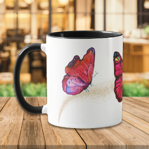 Beautiful Red Violet Gold Glitzer Butterfly Tasse