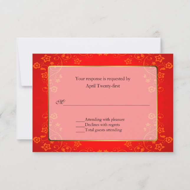 Beautiful Red Wedding RSVP Response Card Karte (Vorderseite)