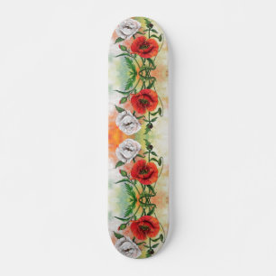 Beautiful Red White Poppies Skateboard Painting