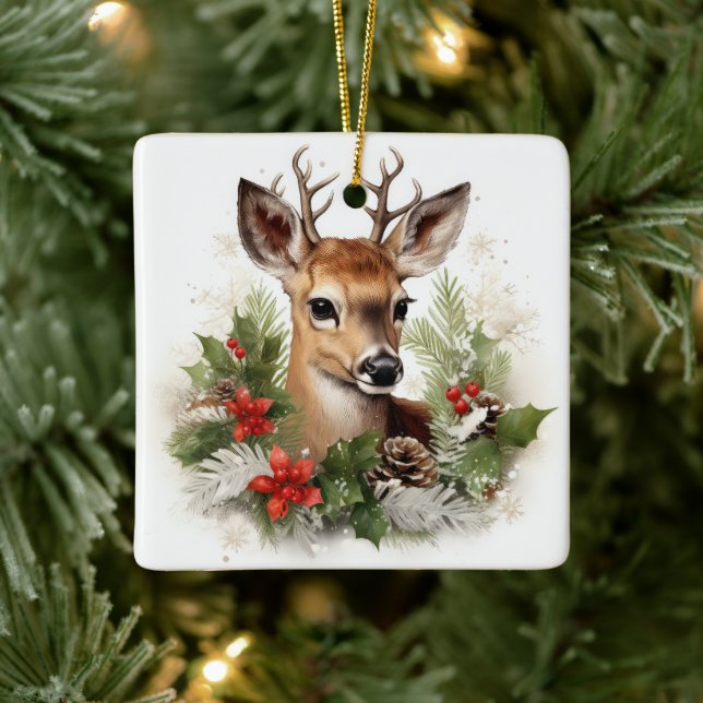 Beautiful Reindeer Christmas Holiday Keramikornament (Baum)
