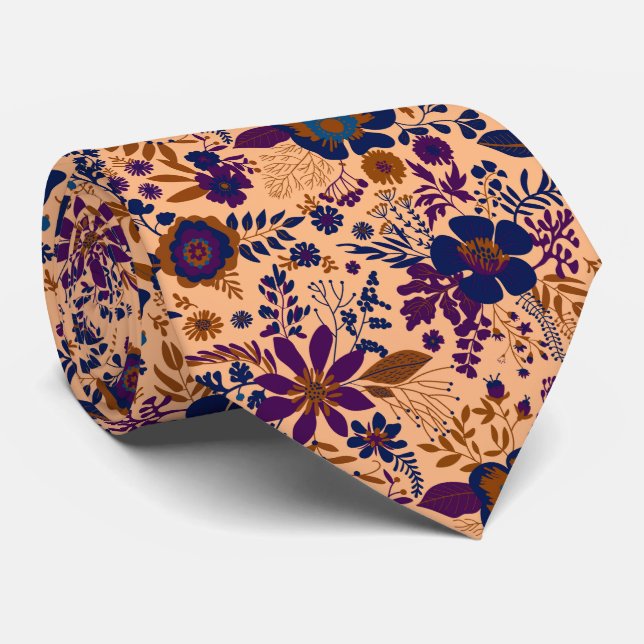 Beautiful retro style orange pastel floral pattern krawatte (Gerollt)