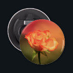 Beautiful Romantic Rose Fotograph Flaschenöffner<br><div class="desc">Pretty orange rose standing out against a blurred background in soft orange and green tones.</div>