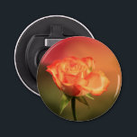 Beautiful Romantic Rose Fotograph Flaschenöffner<br><div class="desc">Pretty orange rose standing out against a blurred background in soft orange and green tones.</div>