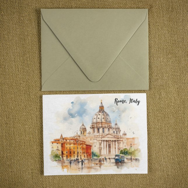 Beautiful Rome Italy Watercolor Painting Postkarte (rome italy watercolor city painting postcard)
