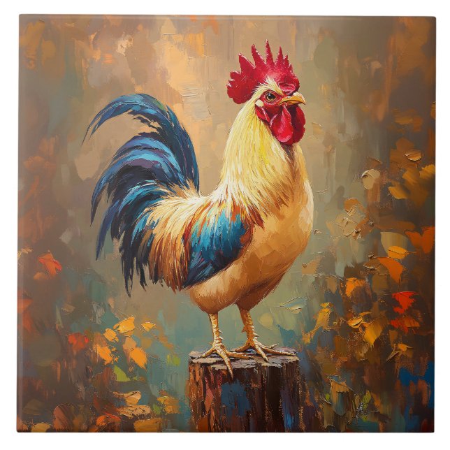 Beautiful Rooster Painting Fliese (Vorderseite)