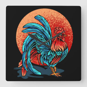 Beautiful Rooster Quadratische Wanduhr