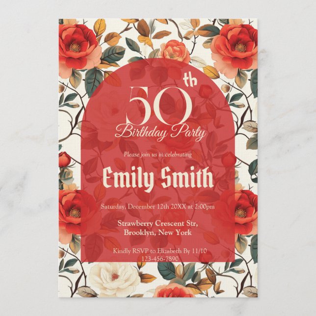 Beautiful Rose Accent Birthday Party Einladung (Vorderseite)