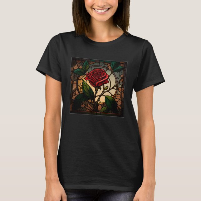 Beautiful Roses Illustration Stained Glass Realist T-Shirt (Vorderseite)