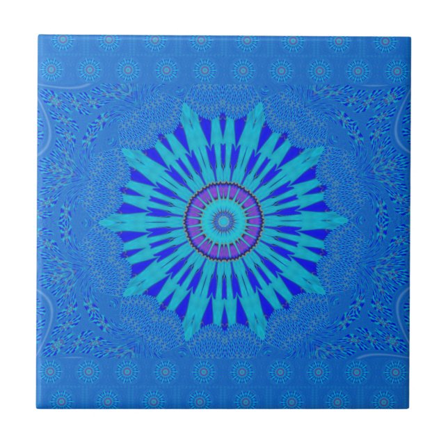 Beautiful Royal Blue Mandala Kunst, Dichtung und M Fliese (Vorderseite)