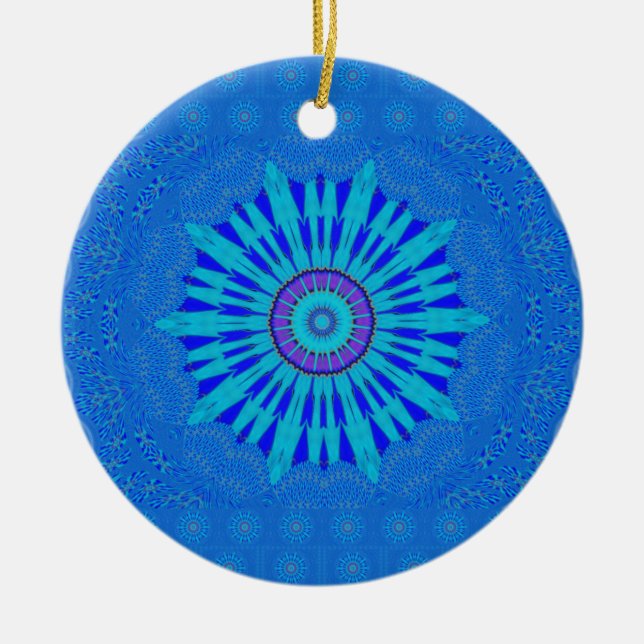 Beautiful Royal Blue Mandala Kunst, Dichtung und M Keramikornament (Vorne)