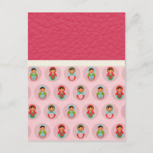 Beautiful Russian Nesting Dolls on Leather Postkarte
