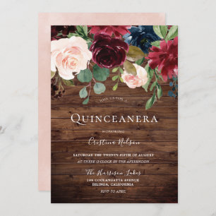 Beautiful Rustic Burgund Quinceanera Party Einladung