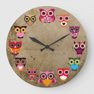 Beautiful Rustic Owls Große Wanduhr