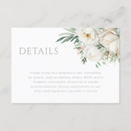 Beautiful Sage Leaf & White Flower Wedding Details Begleitkarte