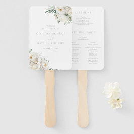 Beautiful Sage Leaf & White Flower Wedding Program Fächer