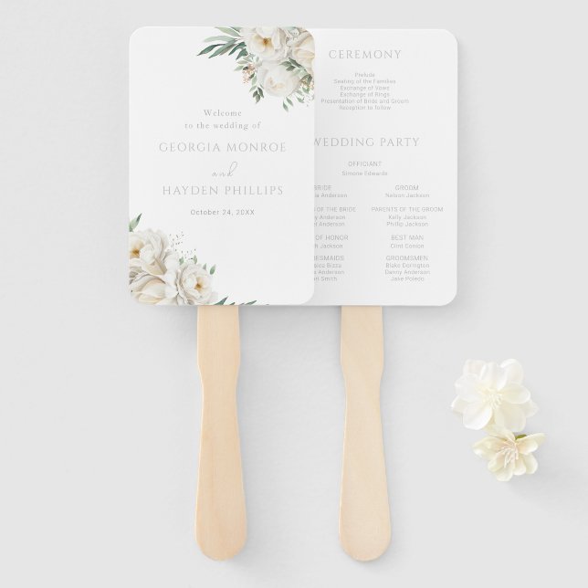 Beautiful Sage Leaf & White Flower Wedding Program Fächer (Vorne und Hinten)