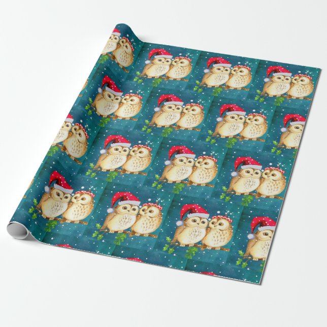Beautiful Santa Owls Weihnachten  Geschenkpapier (Ungerollt)