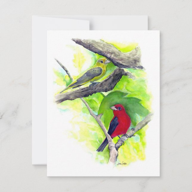 Beautiful Scarlet Tanager Couple Note Card (Vorderseite)