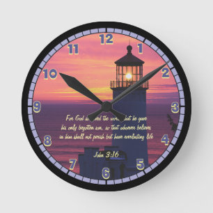 Beautiful Scripture John 3:16 Custom Lighthouse La Runde Wanduhr