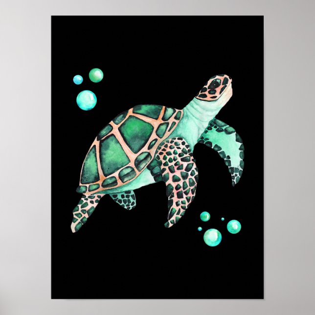 Beautiful Sea Turtle Watercolor Poster (Vorne)
