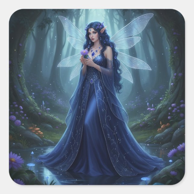 Beautiful September Sapphire Fairy Quadratischer Aufkleber (Vorderseite)