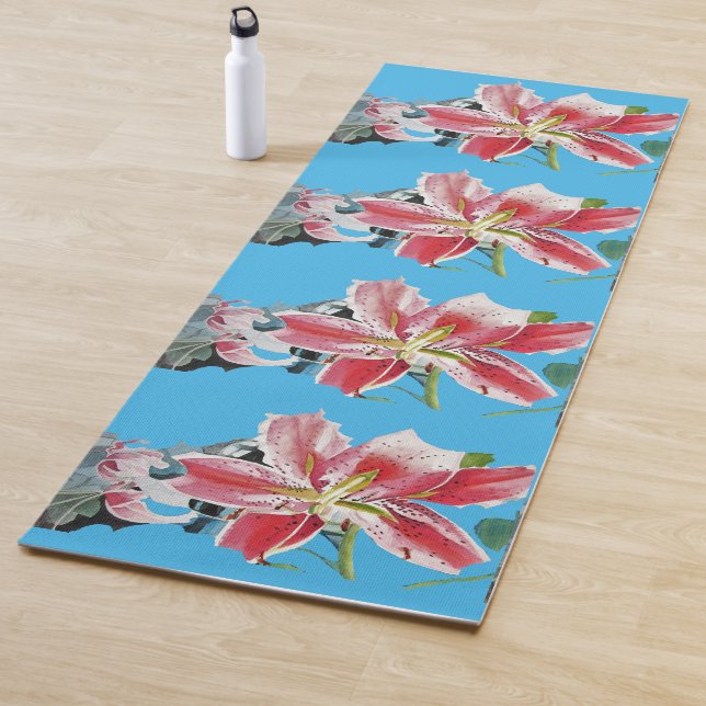 Beautiful Shabby Blue Red Lily Floral Yoga Mat Yogamatte (Beispiel)
