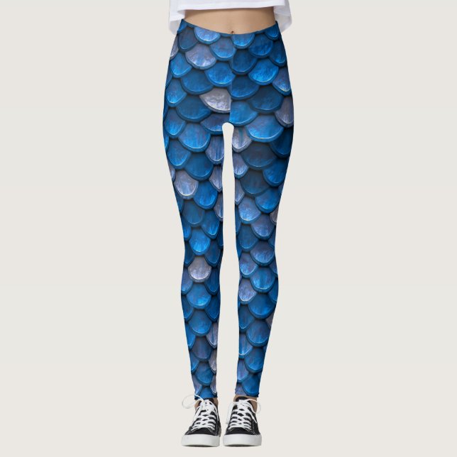 Beautiful Shiny Blue Mermaid Scales Leggings (Vorderseite)