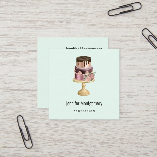 Beautiful Shiny Glam Party Cake Quadratische Visitenkarte (Vorderseite/Rückseite Beispiel)