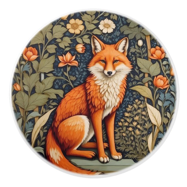 Beautiful Sitting Red Fox William Morris Inspired  Keramikknauf (Vorderseite)