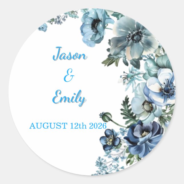 Beautiful Sky Blue Floral Wedding Stickers  (Vorderseite)
