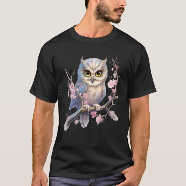 Beautiful Snowy Owl Tree Branch Flowers 1 T-Shirt (Vorderseite)