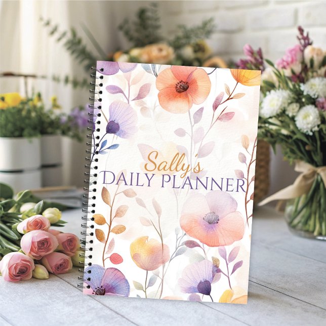 Beautiful Soft Watercolor Blooms Planer (Watercolor floral daily planner with soft lavender and peach blooms.)