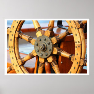 Beautiful, Sturdy Wooden Ship's Wheel Poster