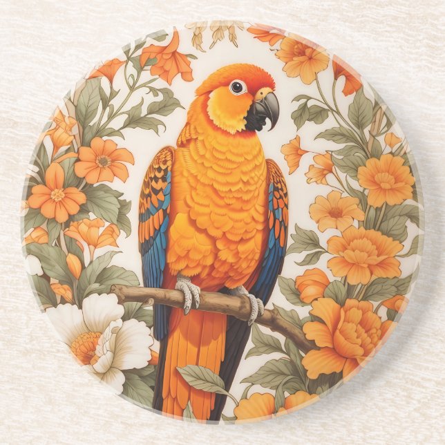 Beautiful Sun Conure William Morris Inspired Getränkeuntersetzer (Vorne)