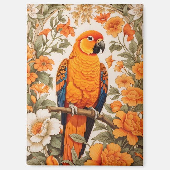 Beautiful Sun Conure William Morris Inspired Magnet (Vorderseite)