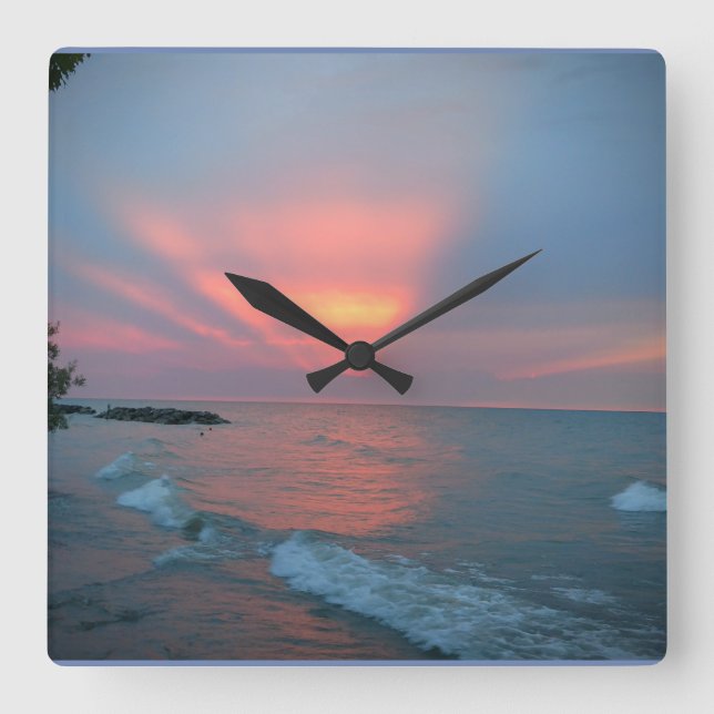 Beautiful sunset clock quadratische wanduhr (Vorderseite)