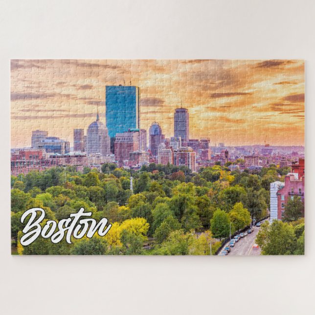 Beautiful Sunset Over Boston, Massachusetts, USA Puzzle (Horizontal)