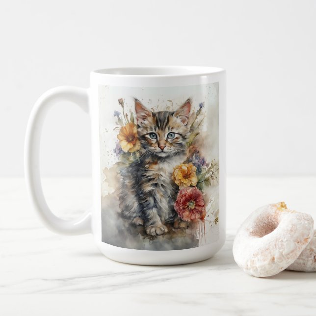Beautiful Tabby Cat Blume Kaffeetasse (Mit Donut)