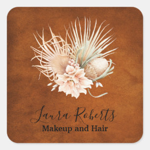 Beautiful Terracotta Boho Floral Pampas Business Quadratischer Aufkleber