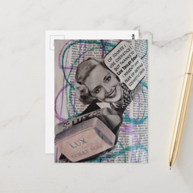 Beautiful Toilet Soap Woman Collage Postkarte (Vorderseite/Rückseite Beispiel)