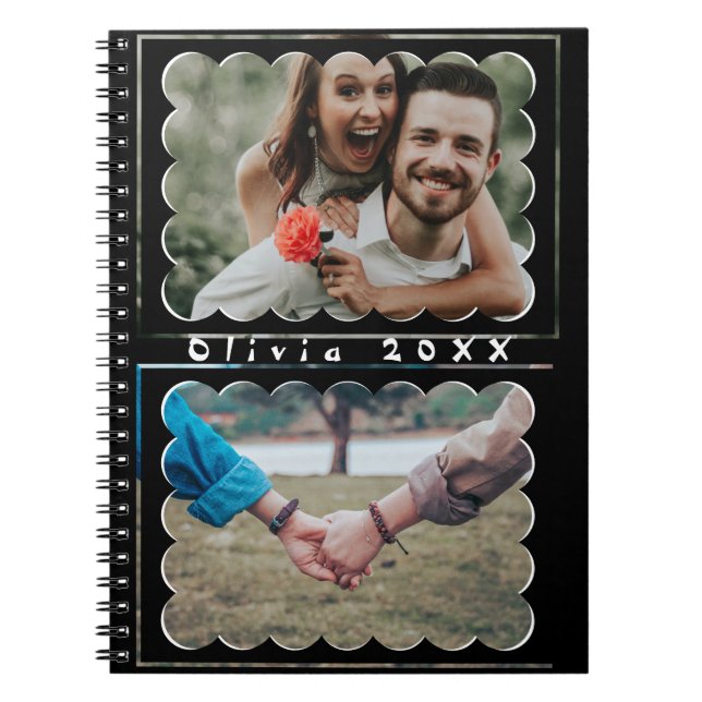 Beautiful Trendy Custom Monogram 2 Photo Collage Notizblock (Vorderseite)