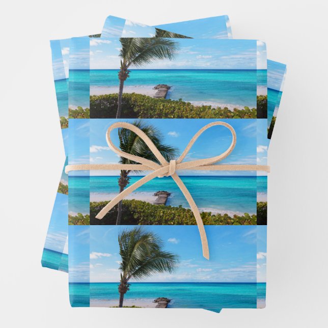 Beautiful Tropical Beach Breezy Palm Tree Pattern Geschenkpapier Set (Beispiel)