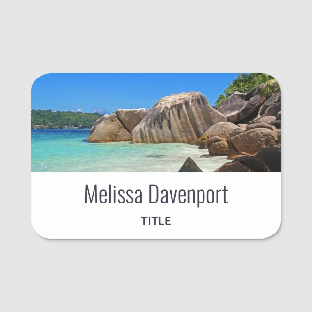 Beautiful Tropical Sea Rocky Coastline Namensschild (Vorderseite)