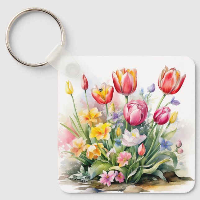 Beautiful Tulip Blume Keyring Schlüsselanhänger (Vorderseite)
