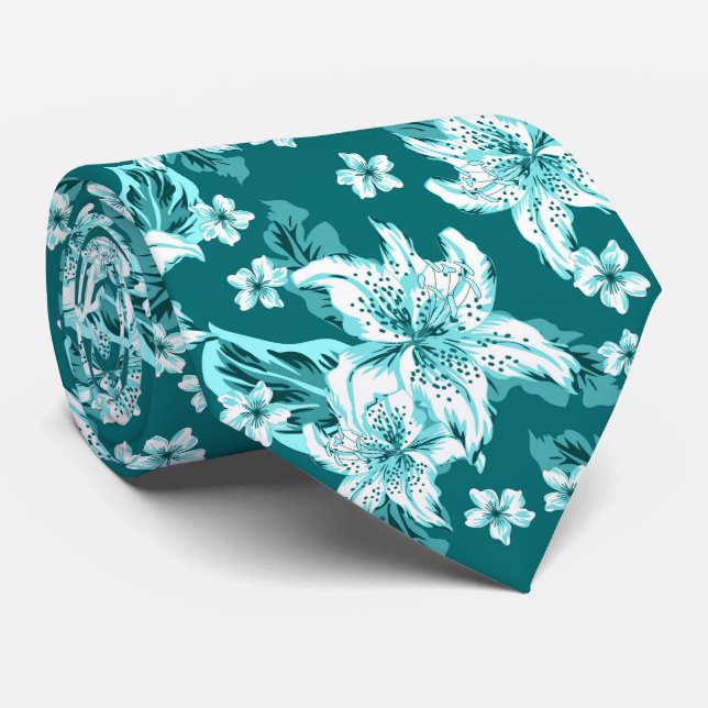 Beautiful turquoise flower pattern krawatte (Gerollt)