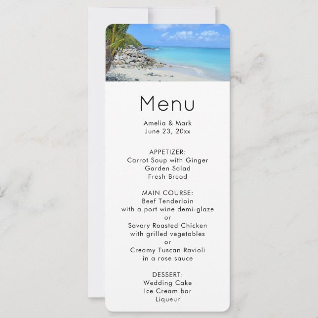 Beautiful Turquoise Tropical Beach Menu Einladung (Vorderseite)