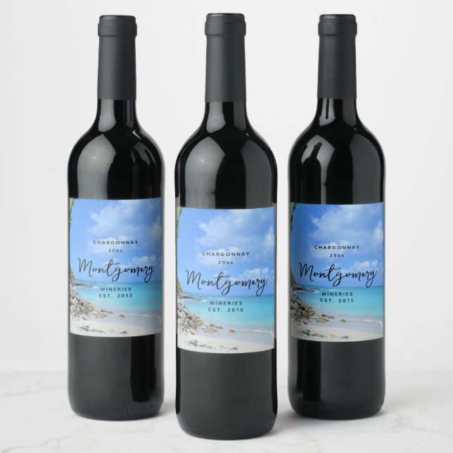 Beautiful Turquoise Tropical Beach Wine Making Weinetikett (Flaschen)
